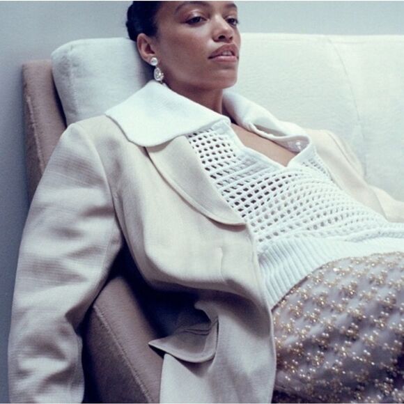 NWT J CREW Collection cashmere sailor-collar pointelle sweater in navy - Picture 3 of 5